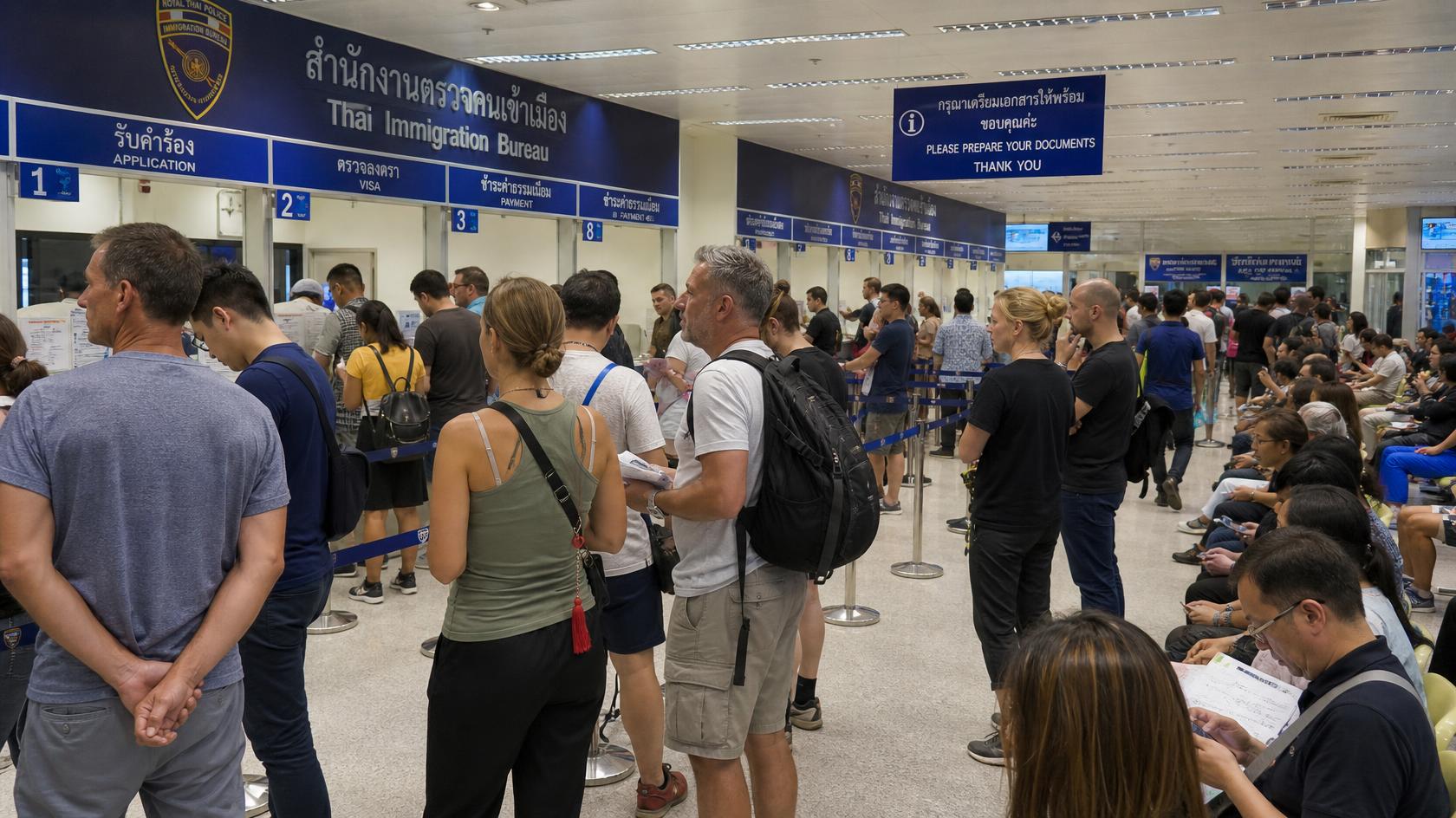 foreigners seeking visa service at Thai immigration office
