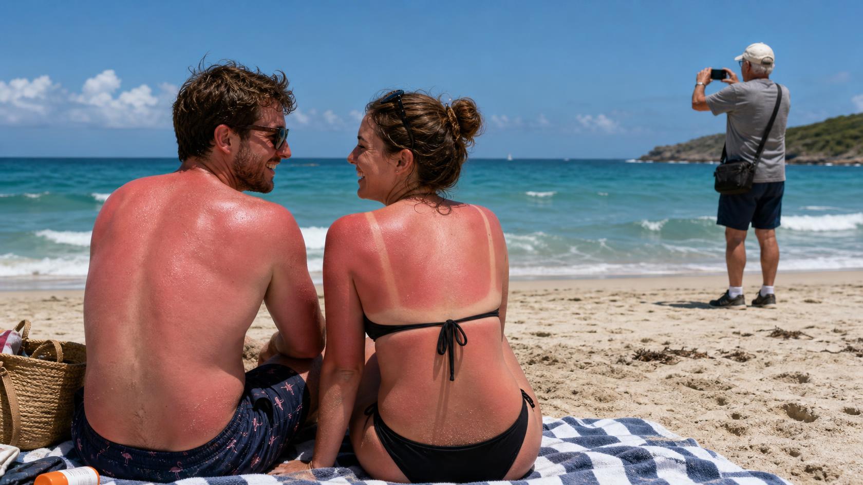 couple enjoying Phuket beach sun burn