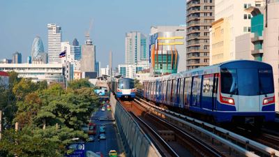 BTS train travel in Bangkok Thailand